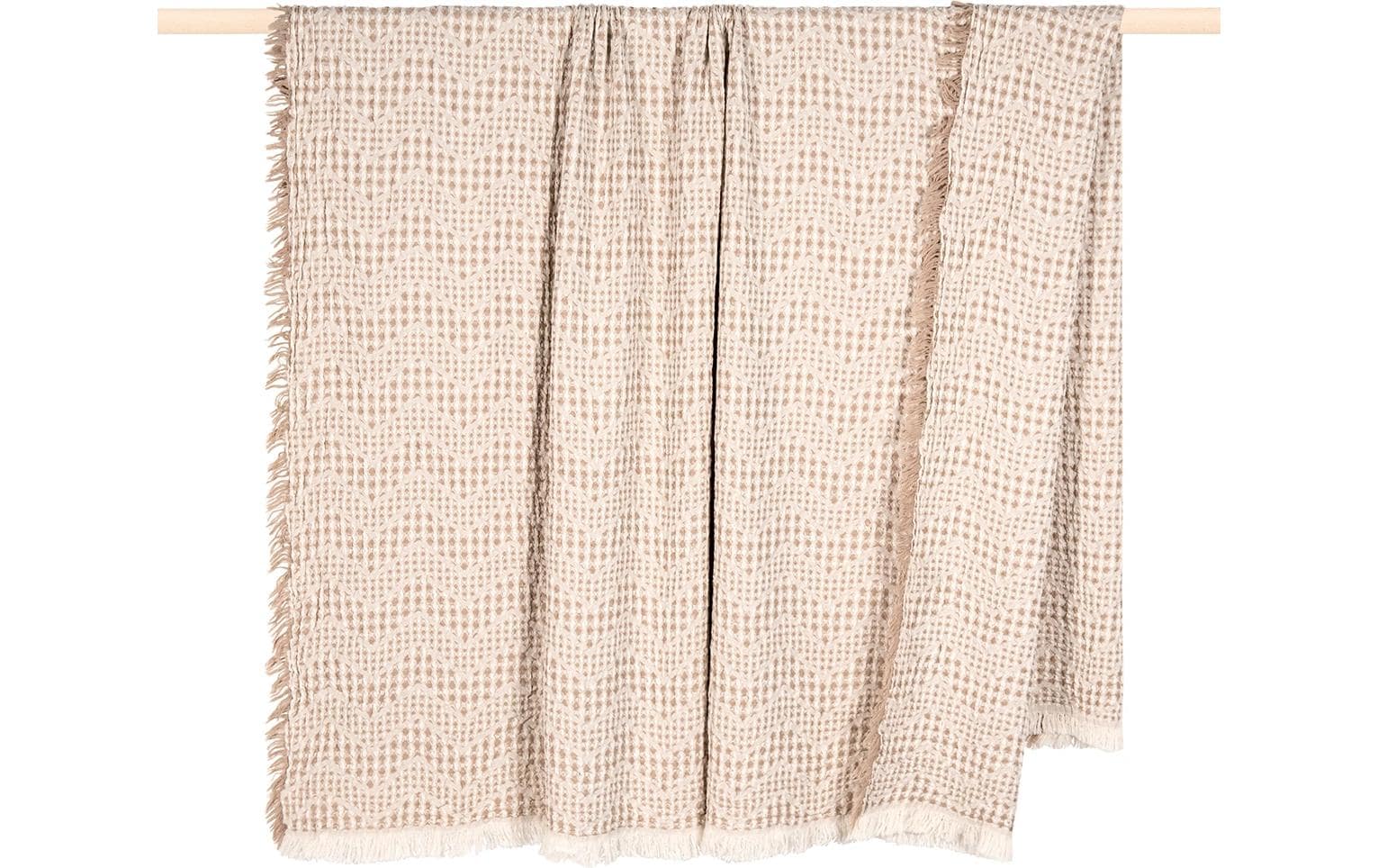 Decke Waffle 130 x 170 cm, SandSommerliche Fransendecke