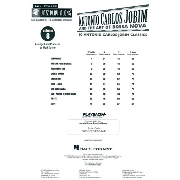 Hal Leonard Jazz Play Along Jobim