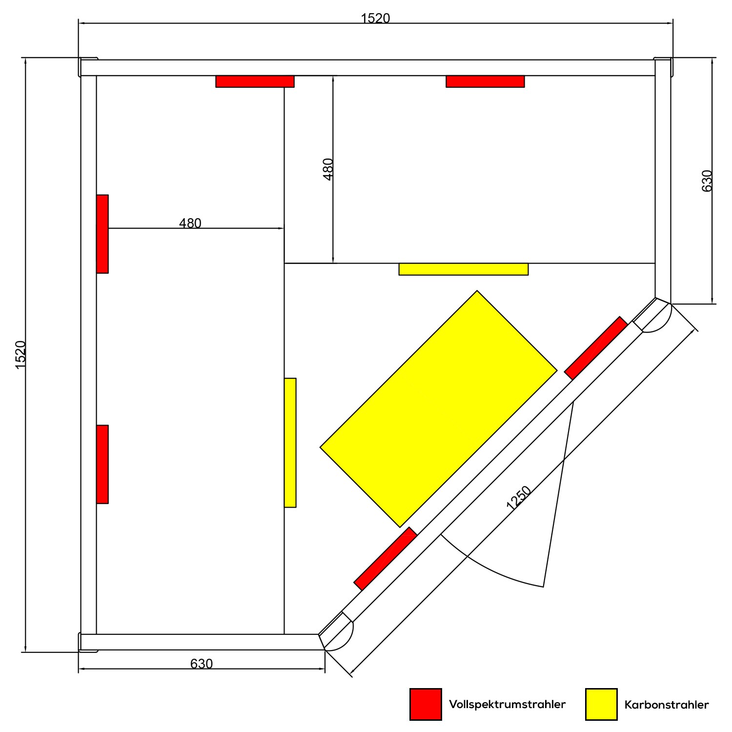 Dewello® Infrarotkabine Infrarotsauna TORONTO 152cm x 152cm inkl. 6 Vollspektrumstrahler, 3 Karbonstrahler, Farblicht