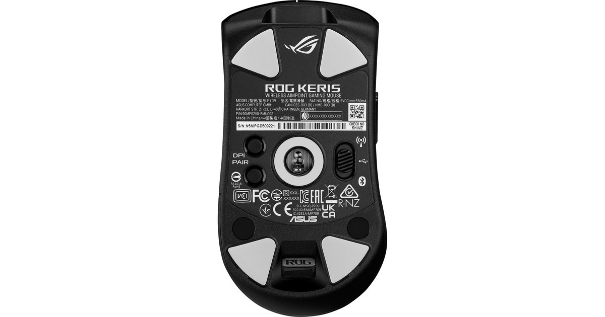 ASUSROG Keris Wireless Aimpoint gaming muis  (Zwart, 36.000 dpi, 2.4 GHz, Bluetooth, RGB leds)
