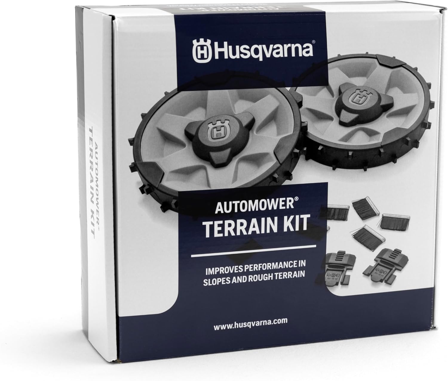 Husqvarna Automower® Terrain Kit mit Bürsten – Passend für Automower® 420, 440, 430X, 450X – Verbessert die Haftung an Hängen und unebenem Boden