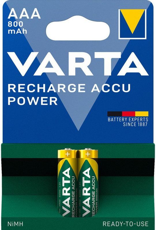 Varta - AAA (HR03) Recharge Accu Power - Oplaadbare Batterijen - 800 mAh - 2 Stuks