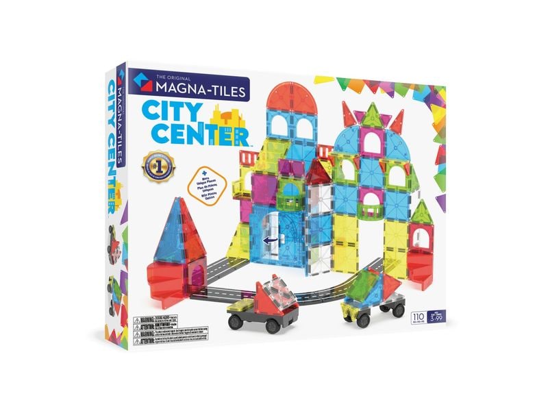Magna-Tiles City Center 110 Teile City Center Bau- und Fahrzeugset mit 110 magnetischen Teilen