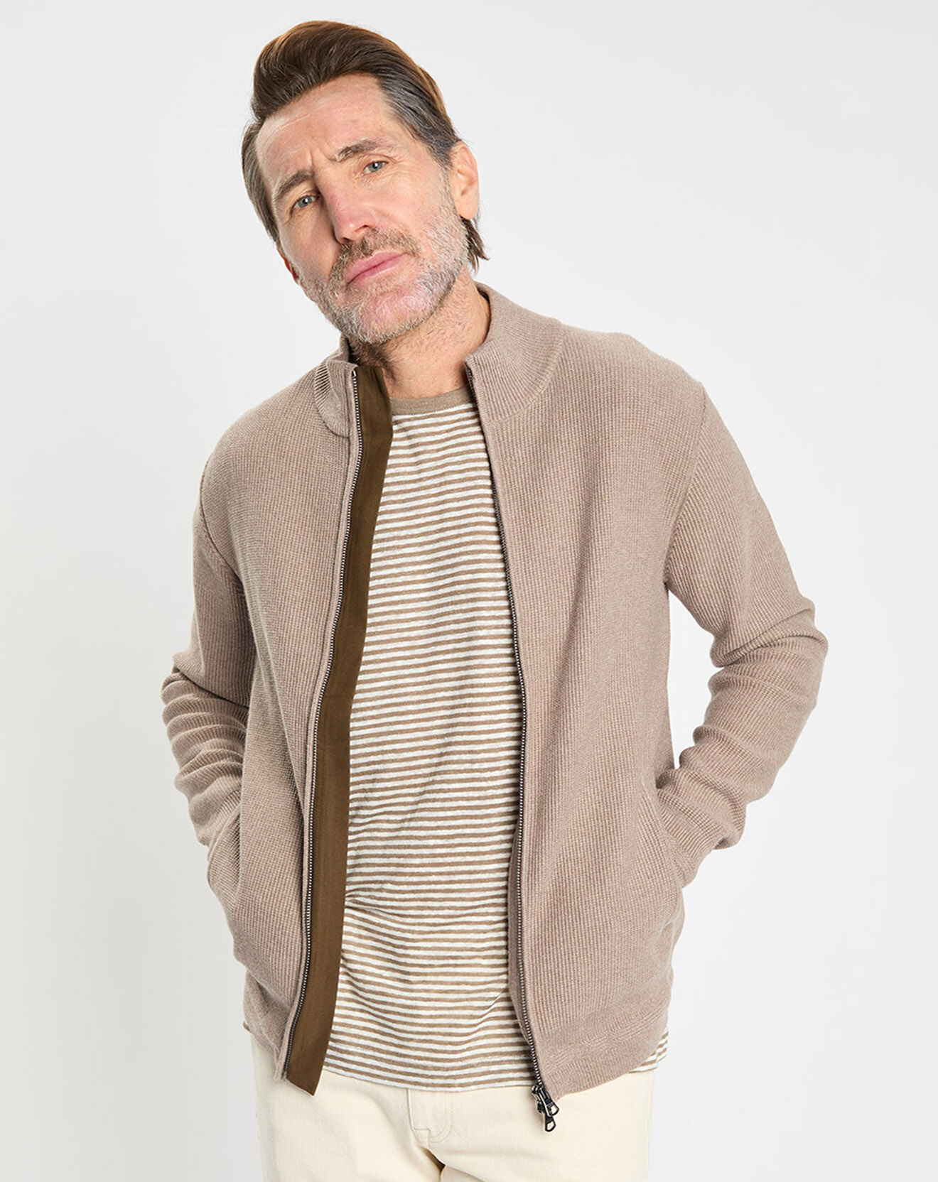 Hackett London Gilet col montant zippé beige