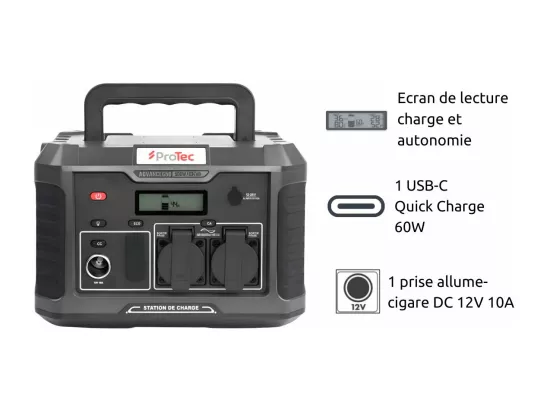 Station d'énergie portable Advance 650 - Générateur électrique - 634Wh/600W - Sortie AC - Noir - Protec