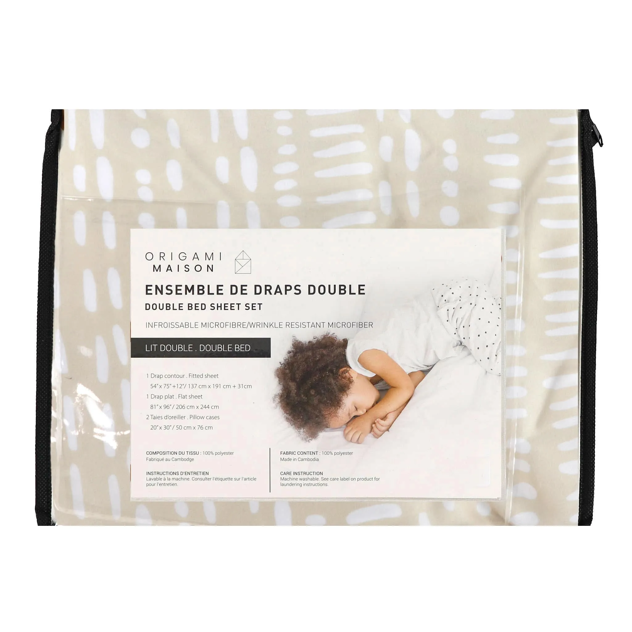 Origami Maison Ensemble Draps Lit Double - Beige