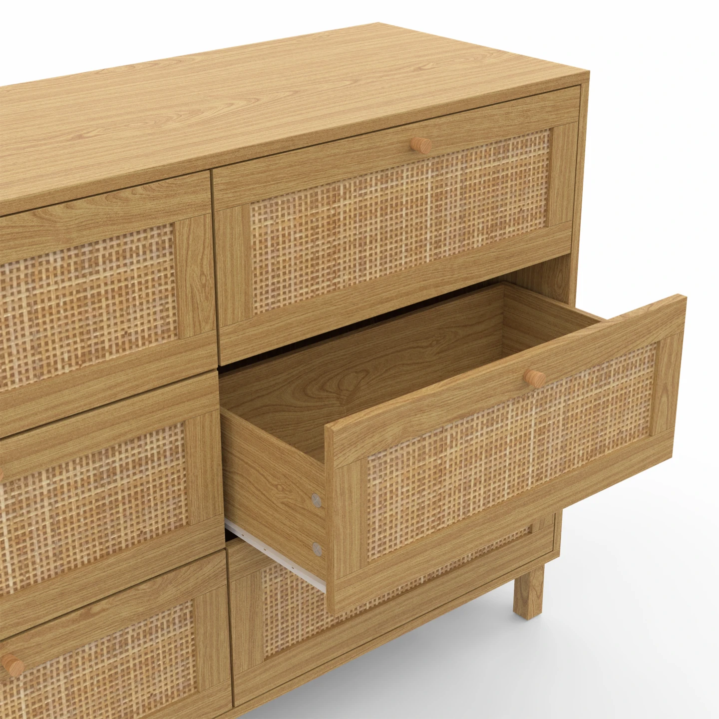 Commode 6 tiroirs HANAE 115 cm effet naturel cannage