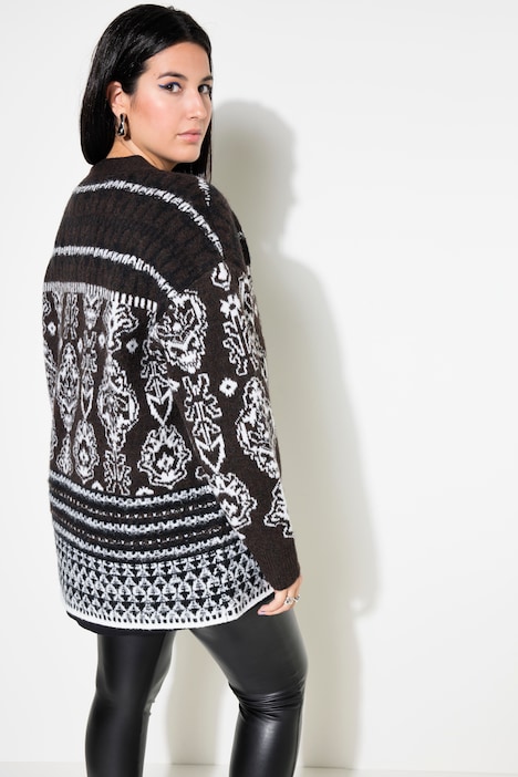 Strickjacke, oversized, Jacquard-Mustermix
