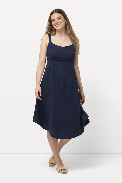 Midikleid, Musslin, Zipfelsaum, V-Ausschnitt, ärmellos