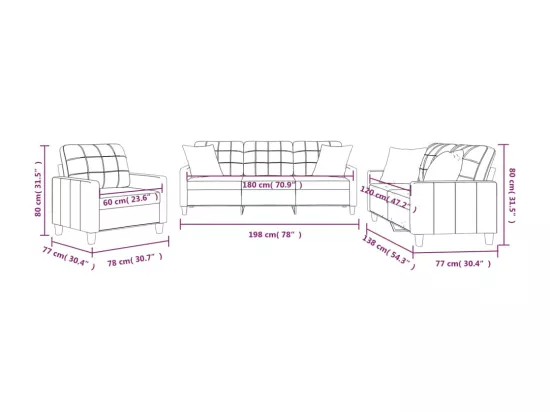 Ensemble de canapés 3 pcs avec coussins noir similicuir