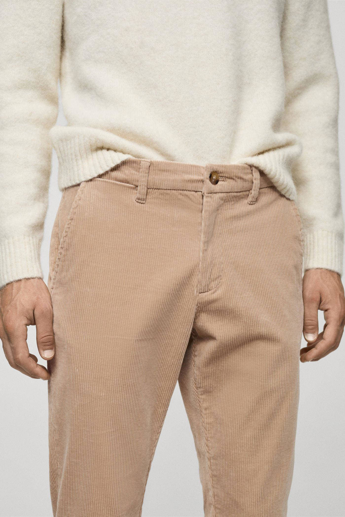 Mango Man corduroy slim fit broek lichtbeige