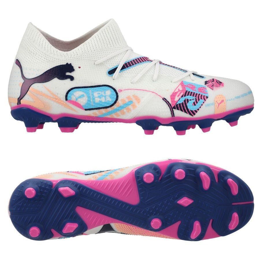 PUMA Future 7 Match FG/AG Volume Up - Blanc/Bleu/Poison Pink/Fizzy Melon Enfant
