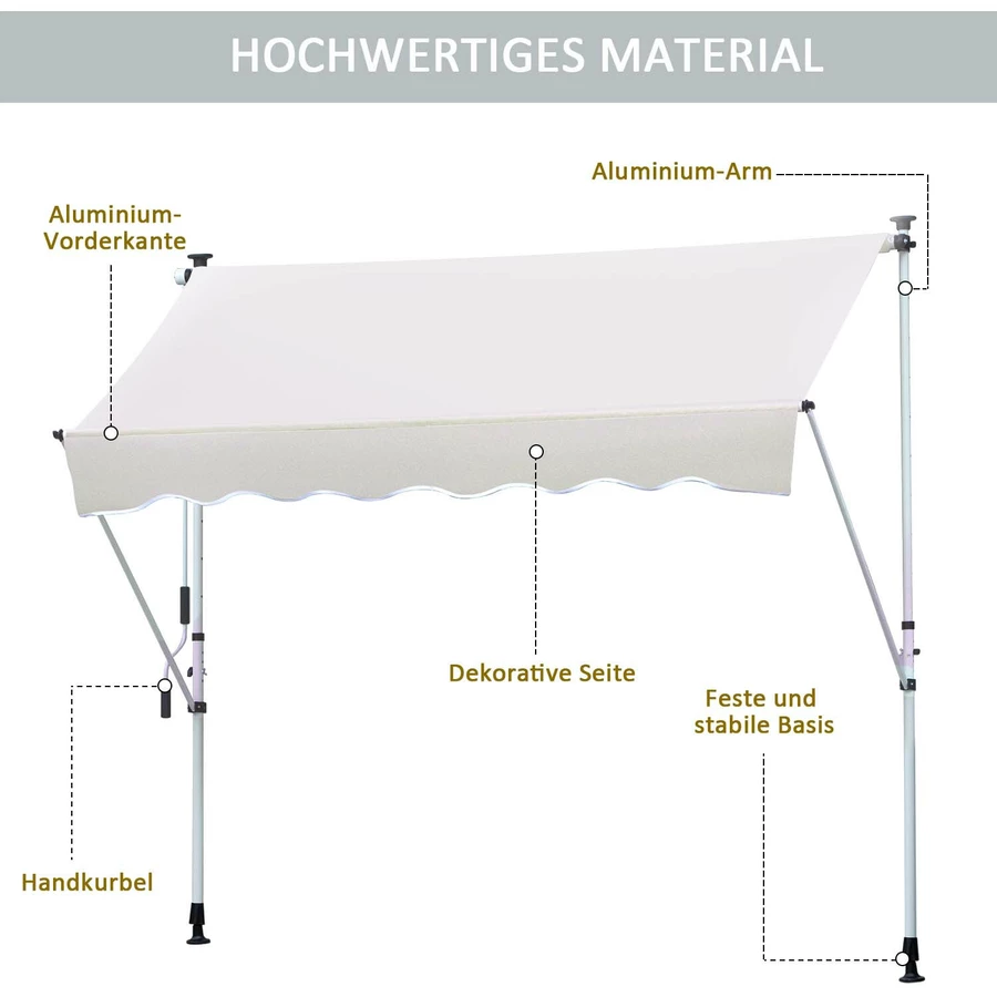 Outsunny Markise mit Handkurbel cremeweiß