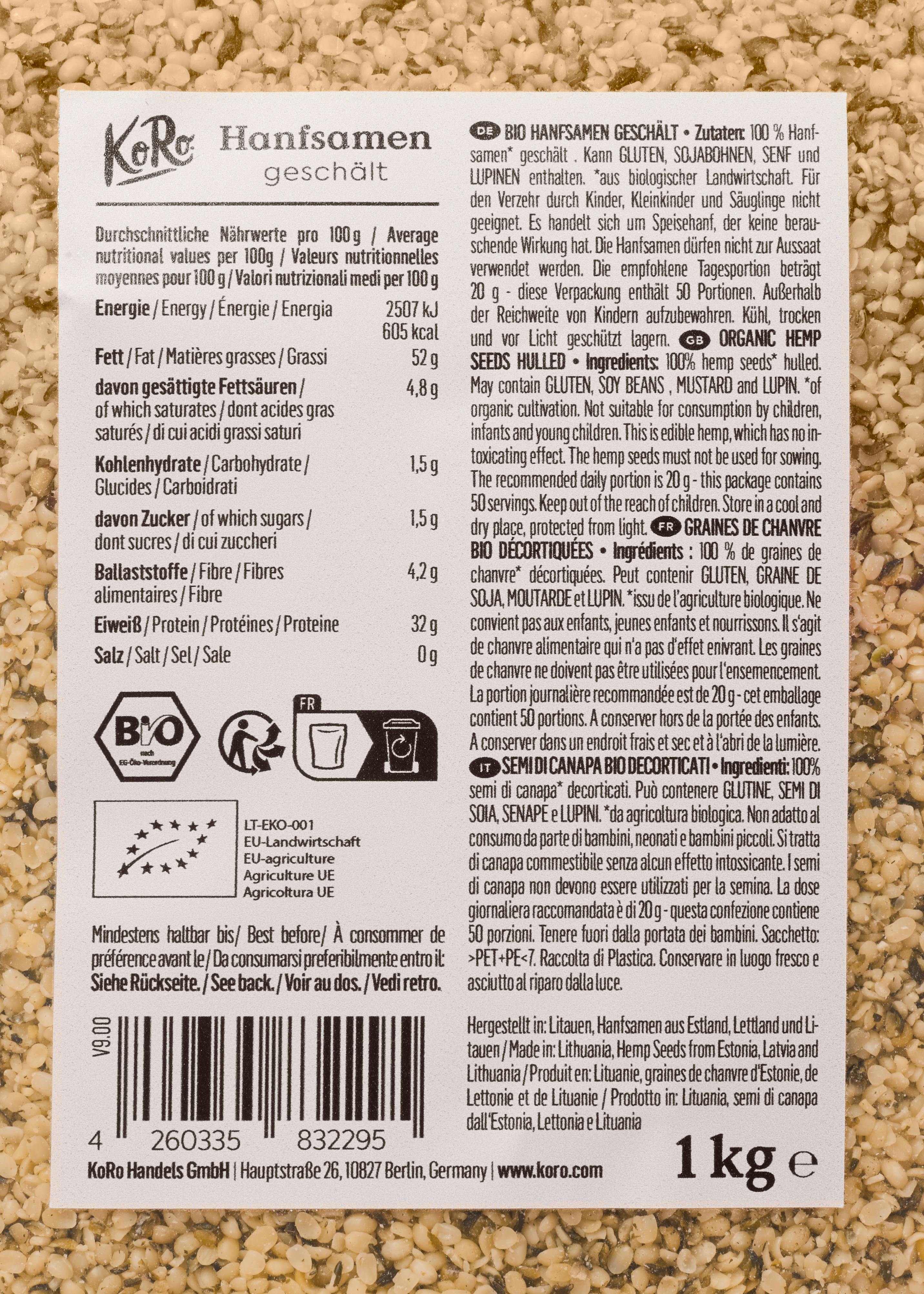 Geschälte Bio Hanfsamen 1 kg