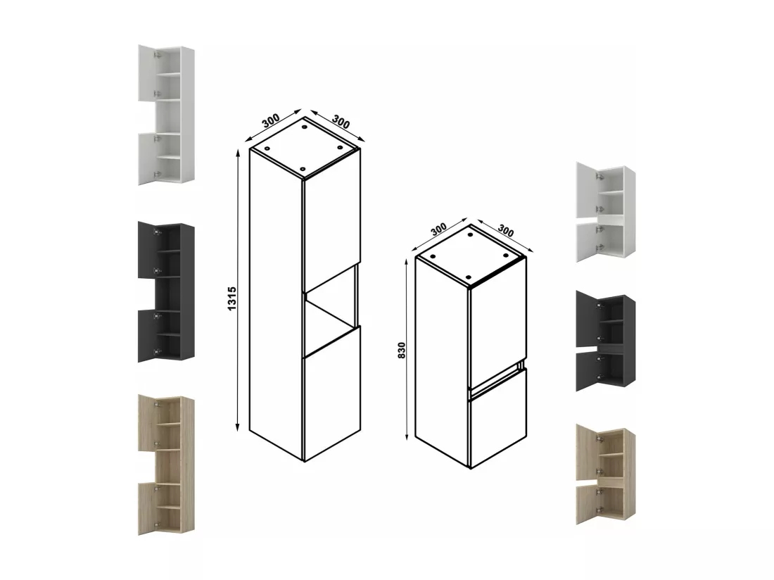 AICA Ensemble meuble Salle de Bain Anthracite 80cm avec 2 colonnes, simple vasque et Led miroir dimmable avec 3 couleurs, Bluetooth et 3X grossissement.