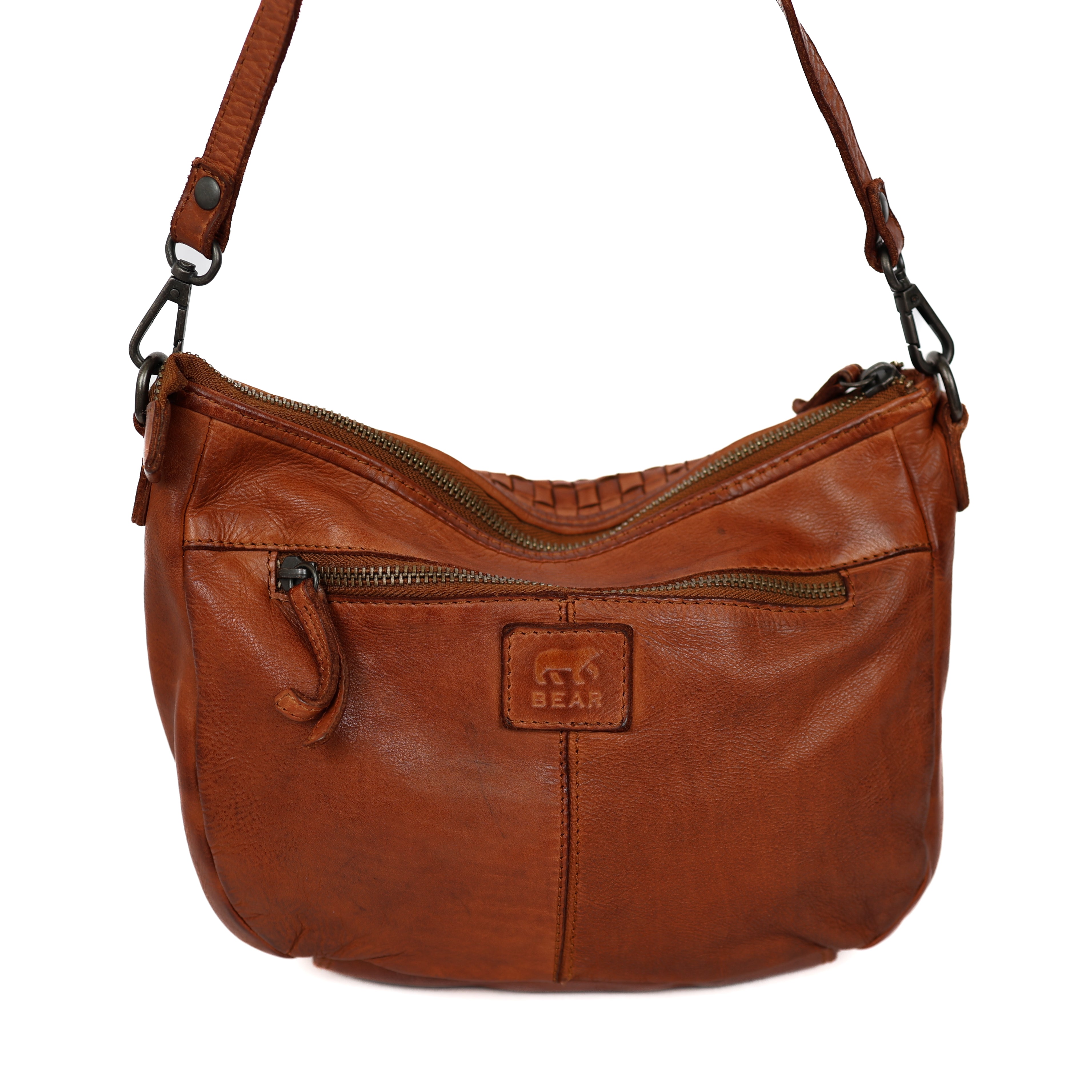 Hand/schoudertasje 'Elvira' gevlochten cognac COGNAC