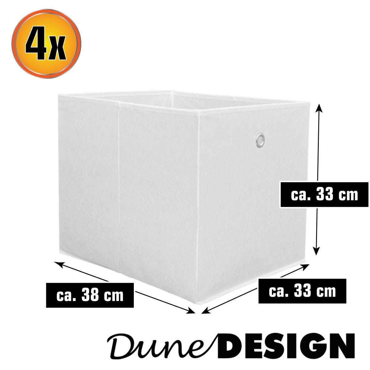 Faltbox Set 4 Boxen für Kallax Regal weiß 33x38x33cm Expedit Box mit Metallgriff