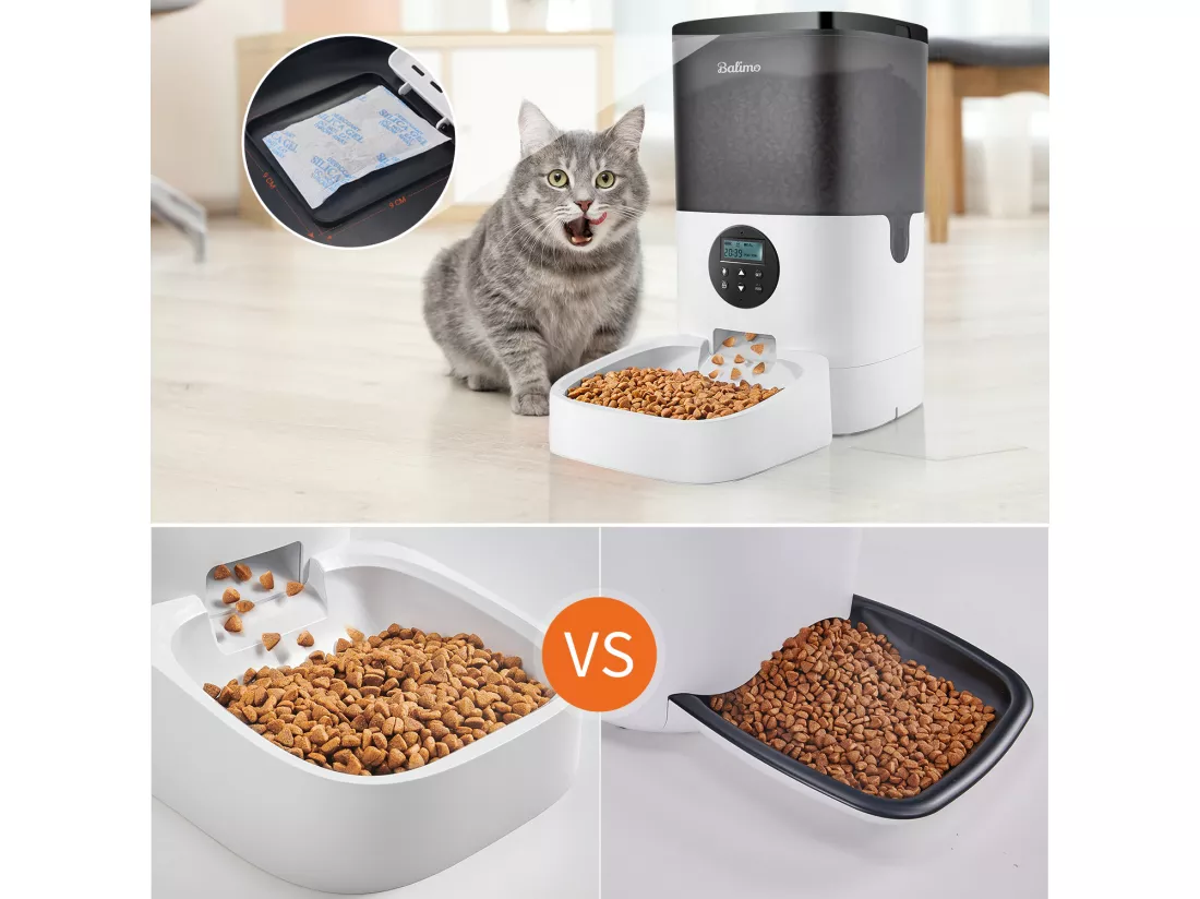 LCD Distributeur Croquettes 4L Balimo Chats/Chiens Distributeur Automatique de Nourriture Programmable 4 Repas/Jour Enregistreur 10s Vocal,Noir Blanc