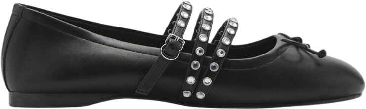 MANGO Studded ballet flats with straps Black