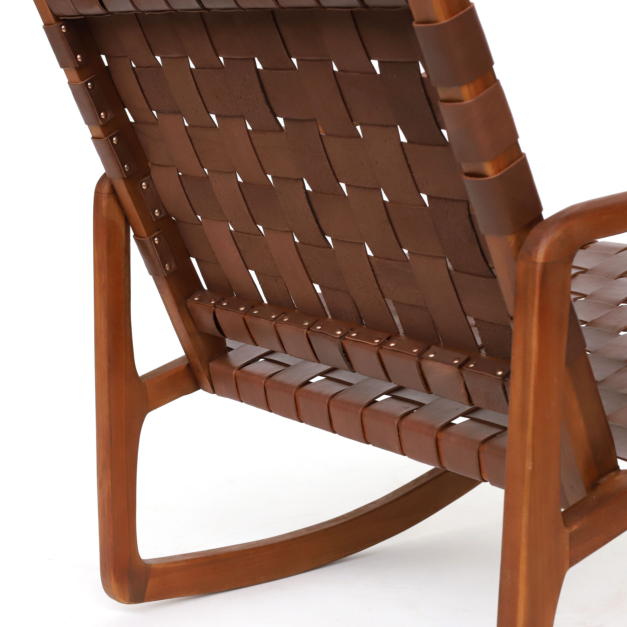 Schaukelstuhl 'Denrodt', Teak und Leder, B 68, H 76 cm, L 72 cm von fischer's lagerhaus