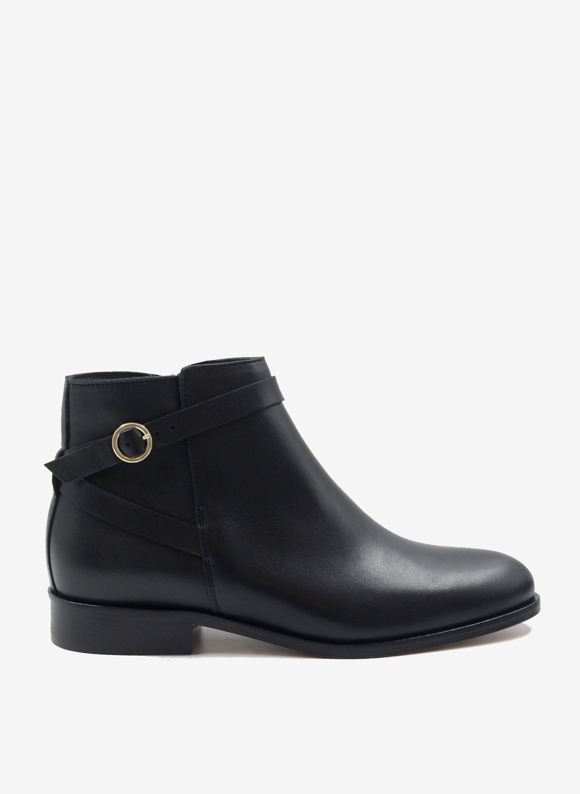 Bottines cavalières plates cuir lisse | Noir