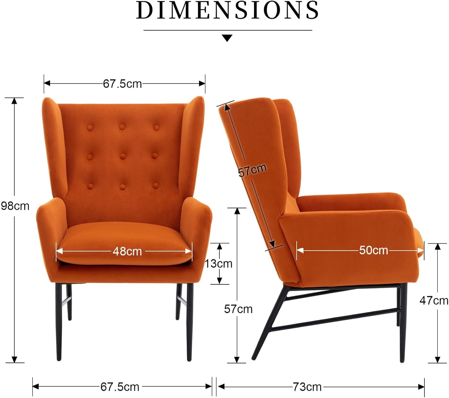 chairus Einzelsofa Loungesessel Samt Polsterstuhl mit Armlehne Gepolstert Wannenstuhl Seitenstuhl für Balkon Wohnzimmer (Orange)