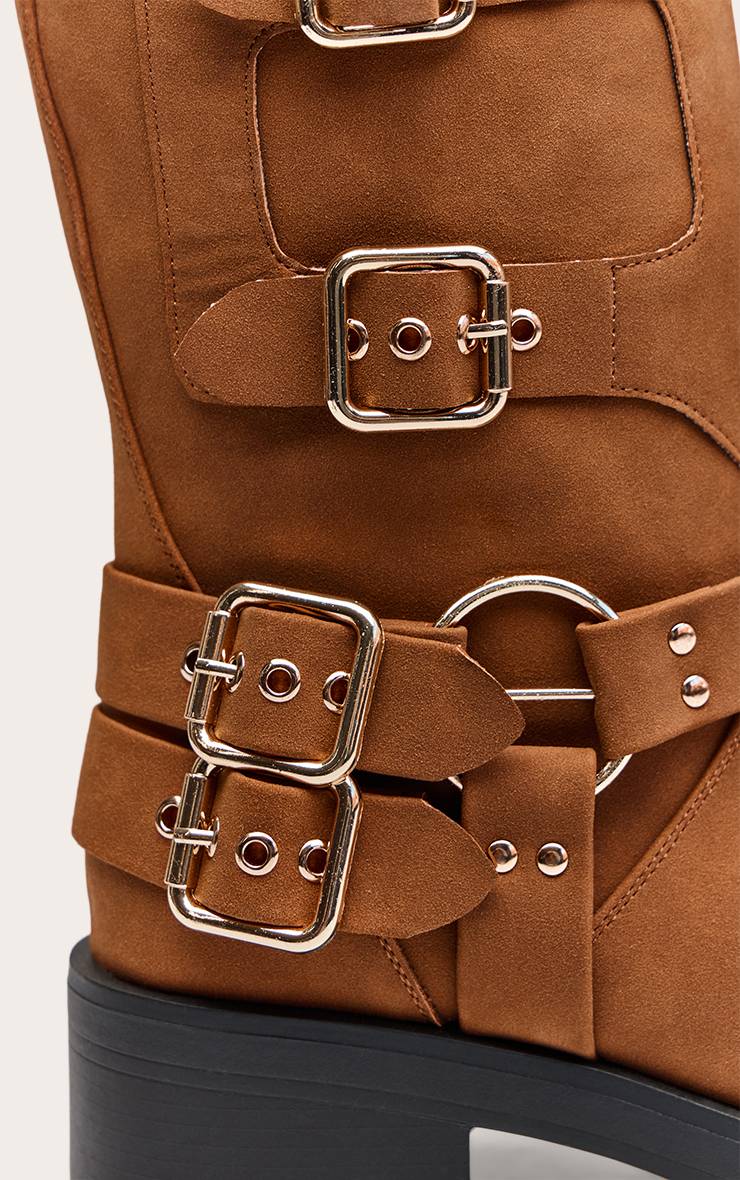 Marron Bottes Hautes En Synthétique Avec Détails De Boucles