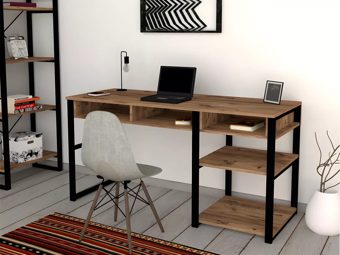Bureau industriel avec rangements - Naturel et noir - RALEIGH