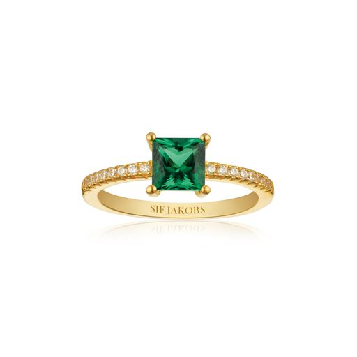 Sif Jakobs Jewellery Ellera Ring, Guld/Grøn, Str. 58
