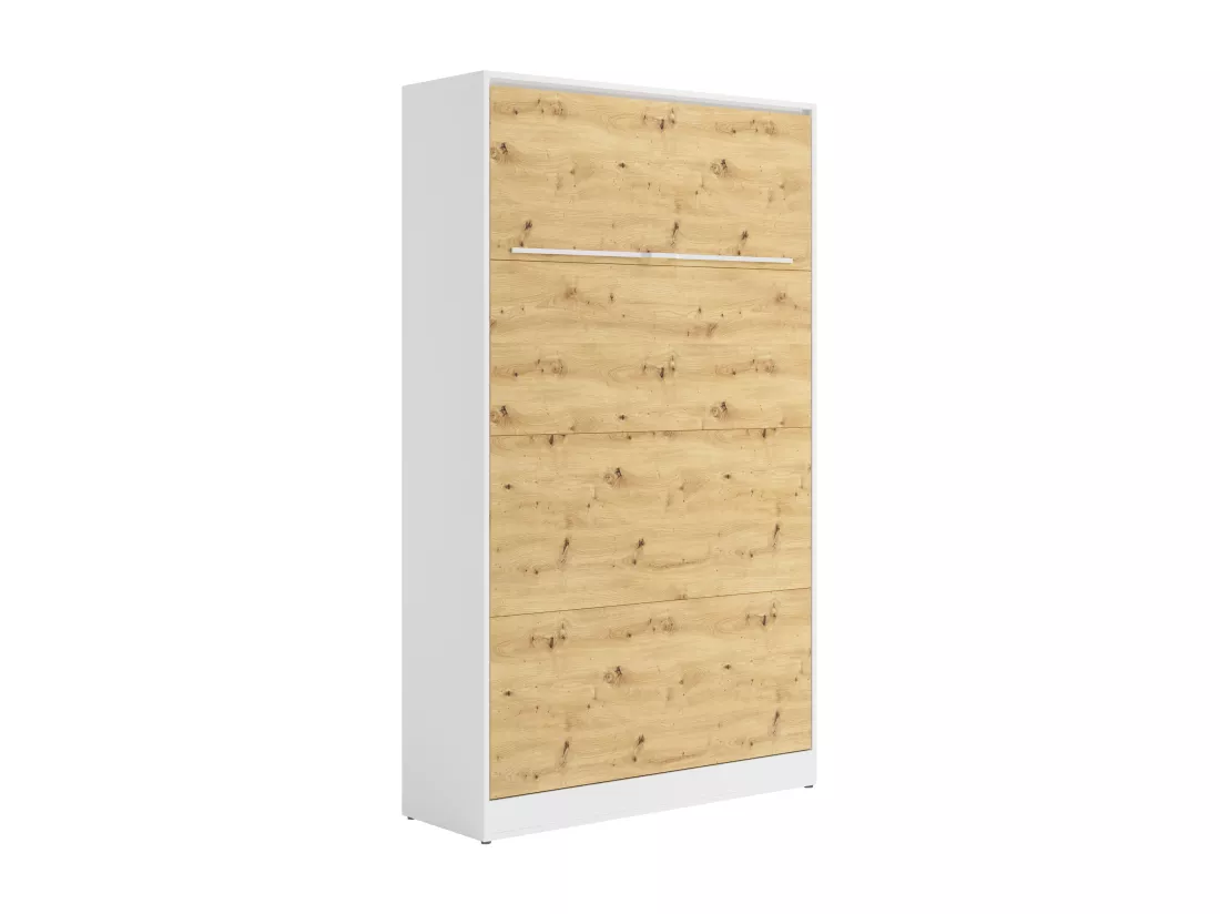 Lit escamotable 120 x 200 cm - Ouverture verticale manuelle - Avec LEDs - Blanc et naturel - RAPILI