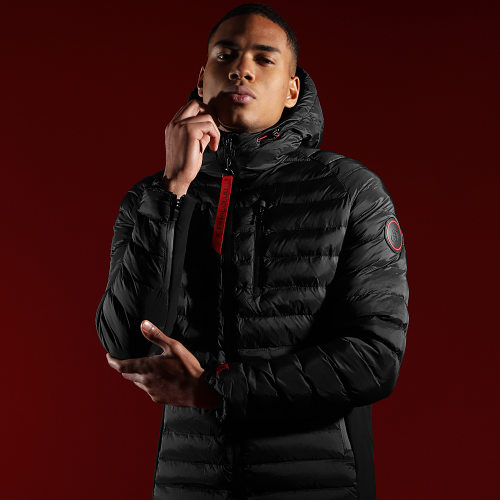 Doudoune Capuche Premium Tech Noir Rouge