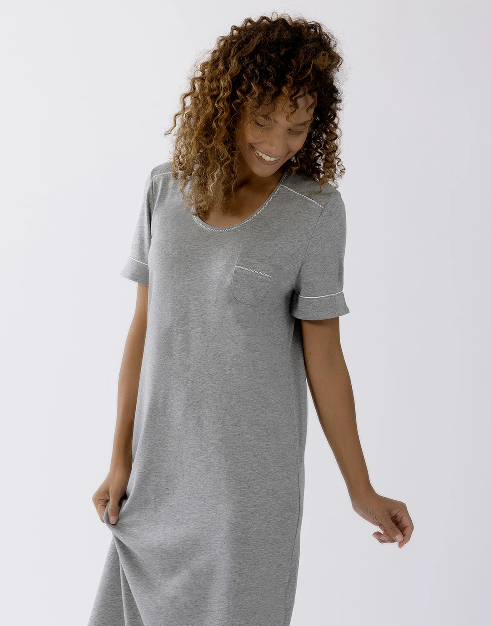 INTEMP A11 - Chemise de nuit manches courtes en coton modal | Gris