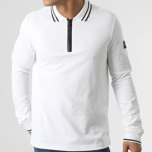 Polo Manches Longues Mix Media Technical 8065 Blanc