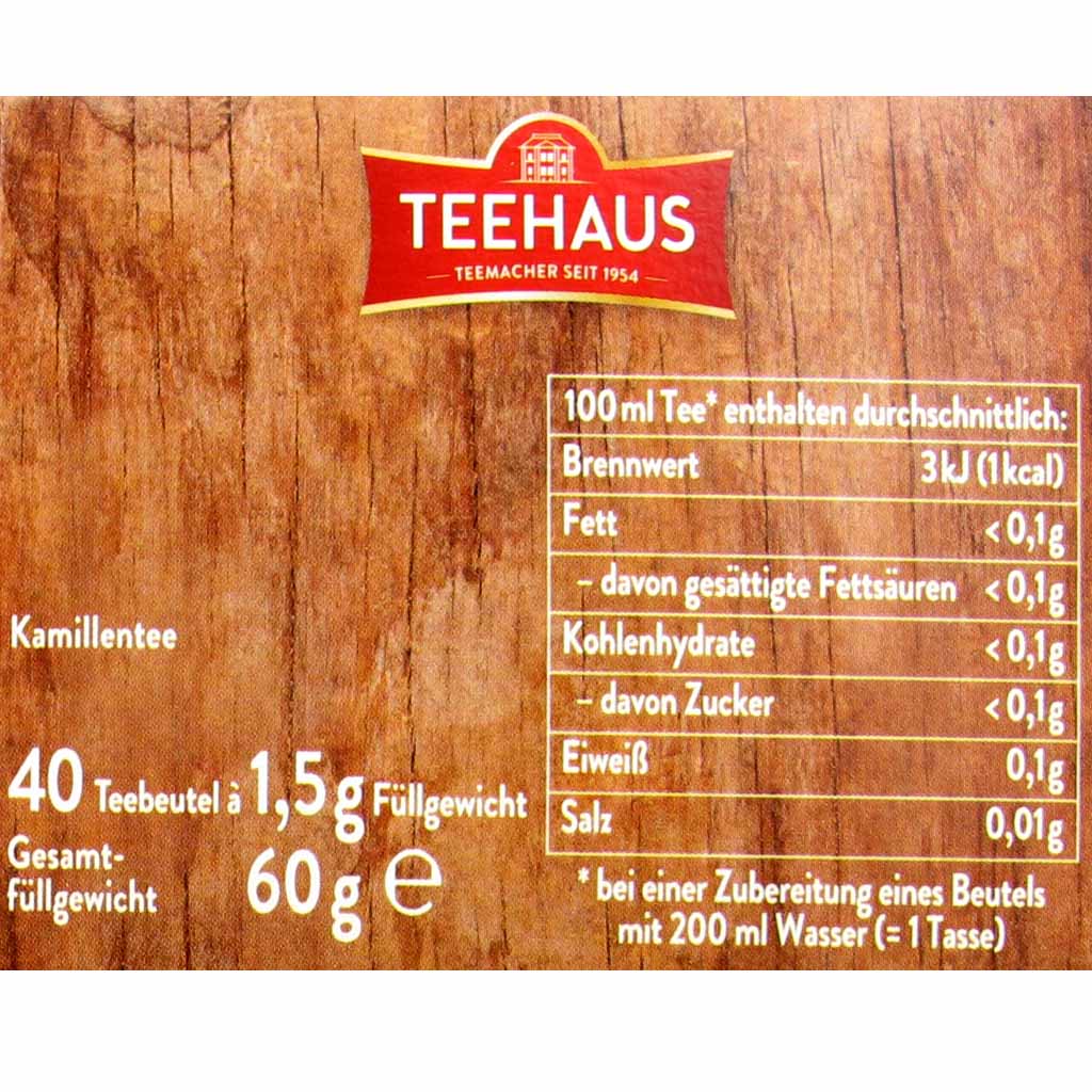 Teehaus Tee Kamille 40x1,5g=60g MHD:30.1.27