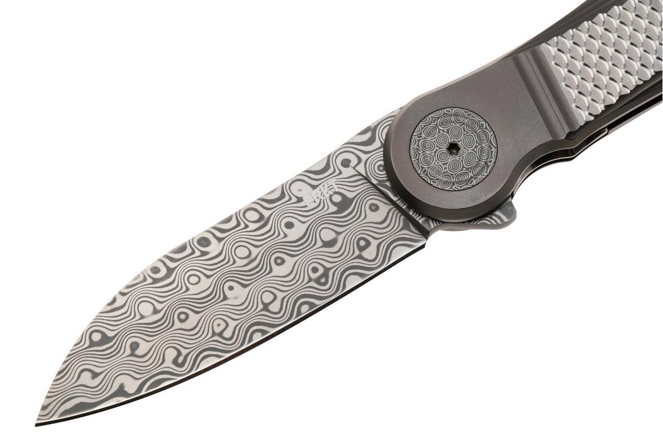 CRKT Monument 4001 Rose Damasteel, Grey Titanium Grey Textured Inlay, zakmes, Michael Walker design