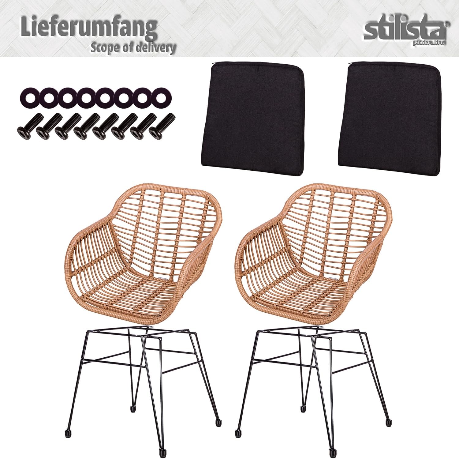 STILISTA Poly-Rattan Gartenstuhl 2er Set wetterfest Indoor Outdoor geeignet