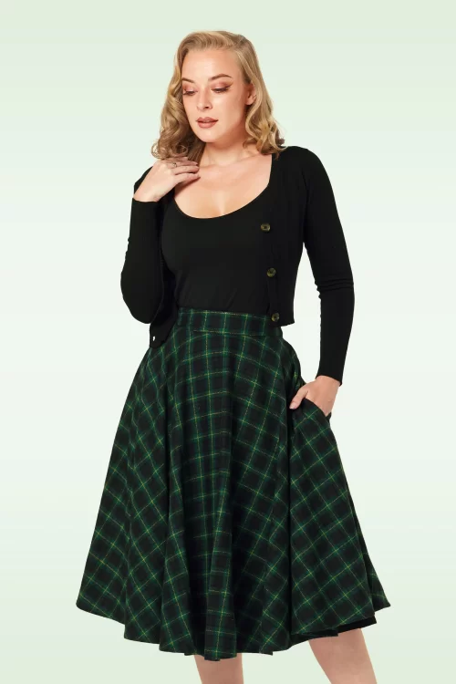Timeless Sophie wollen geruite rok in bosgroen