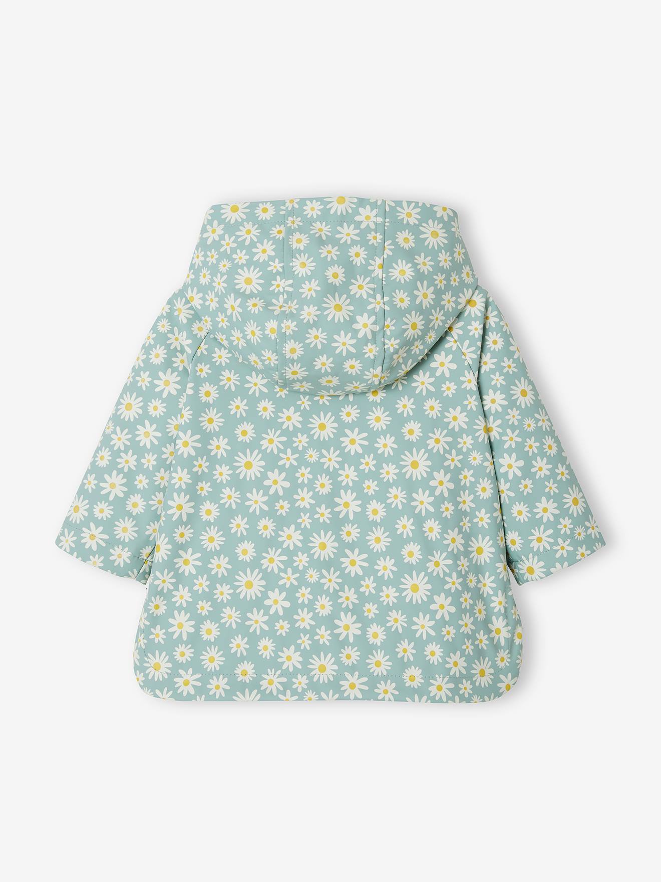 Capa de chuva com capuz para bebê menina, tamanho médio, estampa verde.