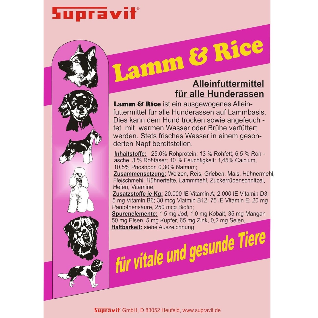Supravit Hundefutter trocken getreidefrei schmackhaftes Trockenfutter Hund mit Lamm & Reis I Trockenfutter für Hunde mit hochwertigen Proteinen & gesunden Kohlenhydraten I gut verträglich 4 kg