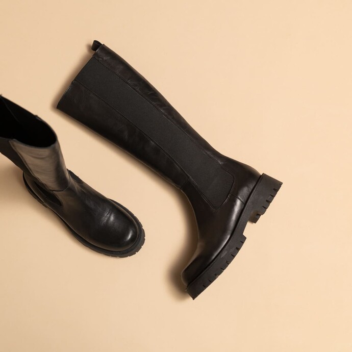 Bottes à plateformes  en cuir noir