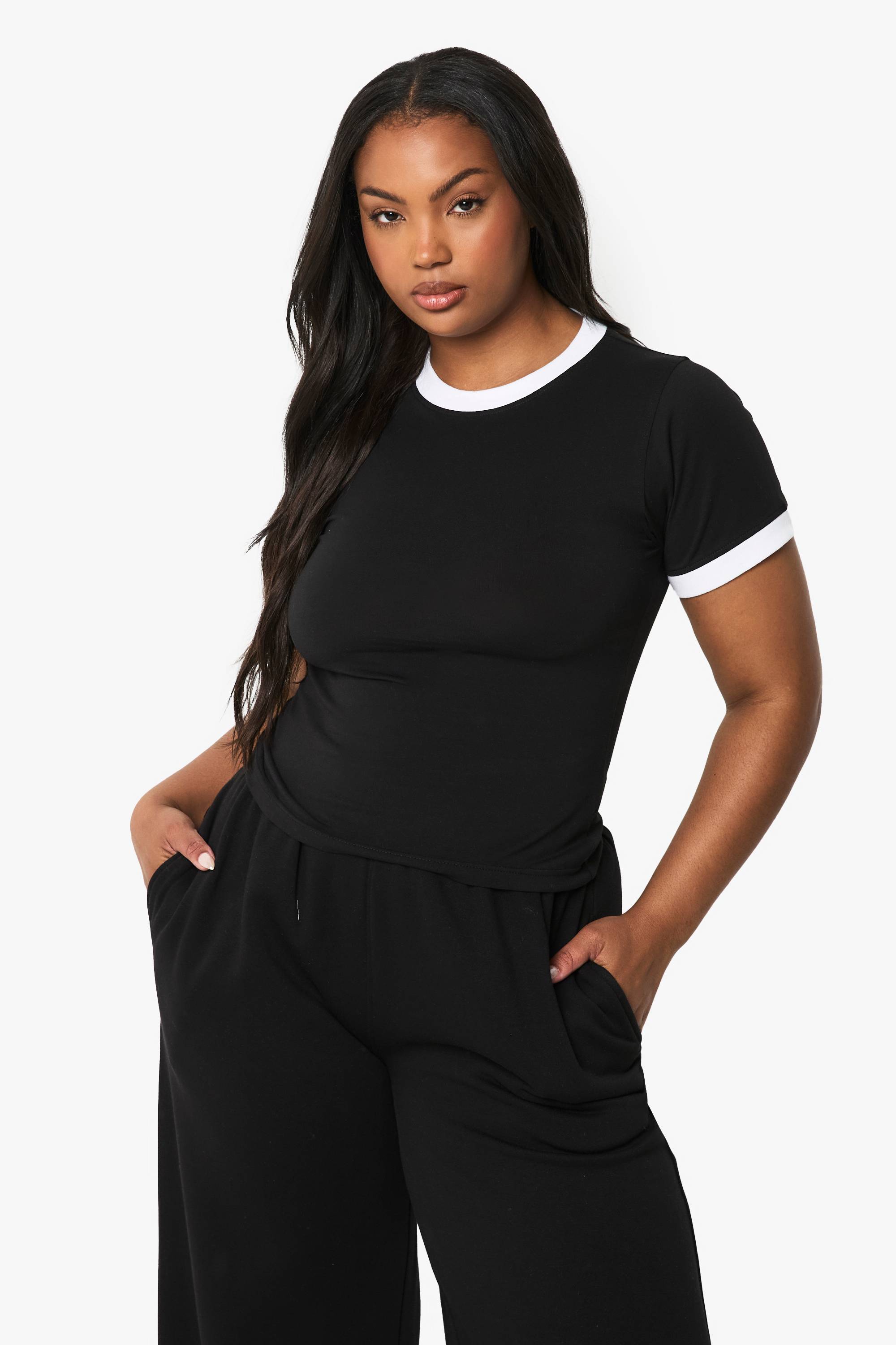 boohoo T-shirt ringer ajusté Plus aux bords contrastés