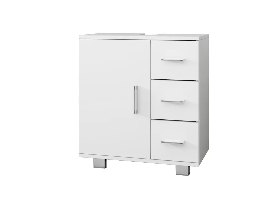 Meuble sous lavabo blanc 1 porte 2 étagères 3 tiroirs MDF mélamine ML-DESIGN
