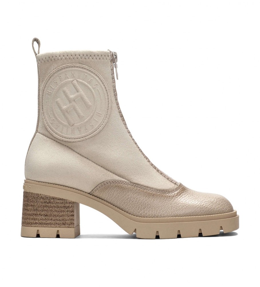 Botas de cano curto Hispanitas Everest em couro marfim - Salto de 6,5 cm -