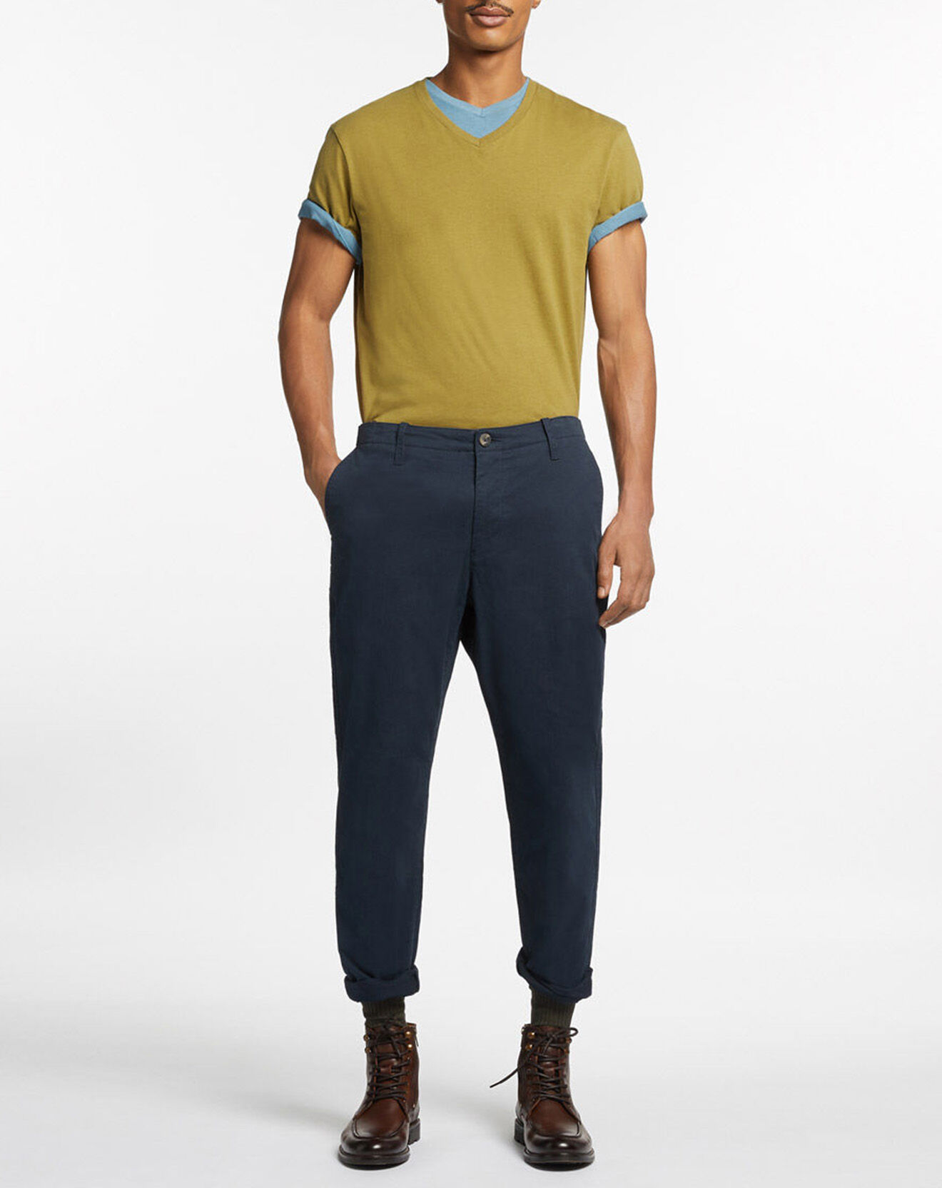 Galeries Lafayette Pantalon chino Cropped Bedford bleu marine