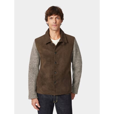Herrenjacke Hirschleder und Wollwalk, Braun