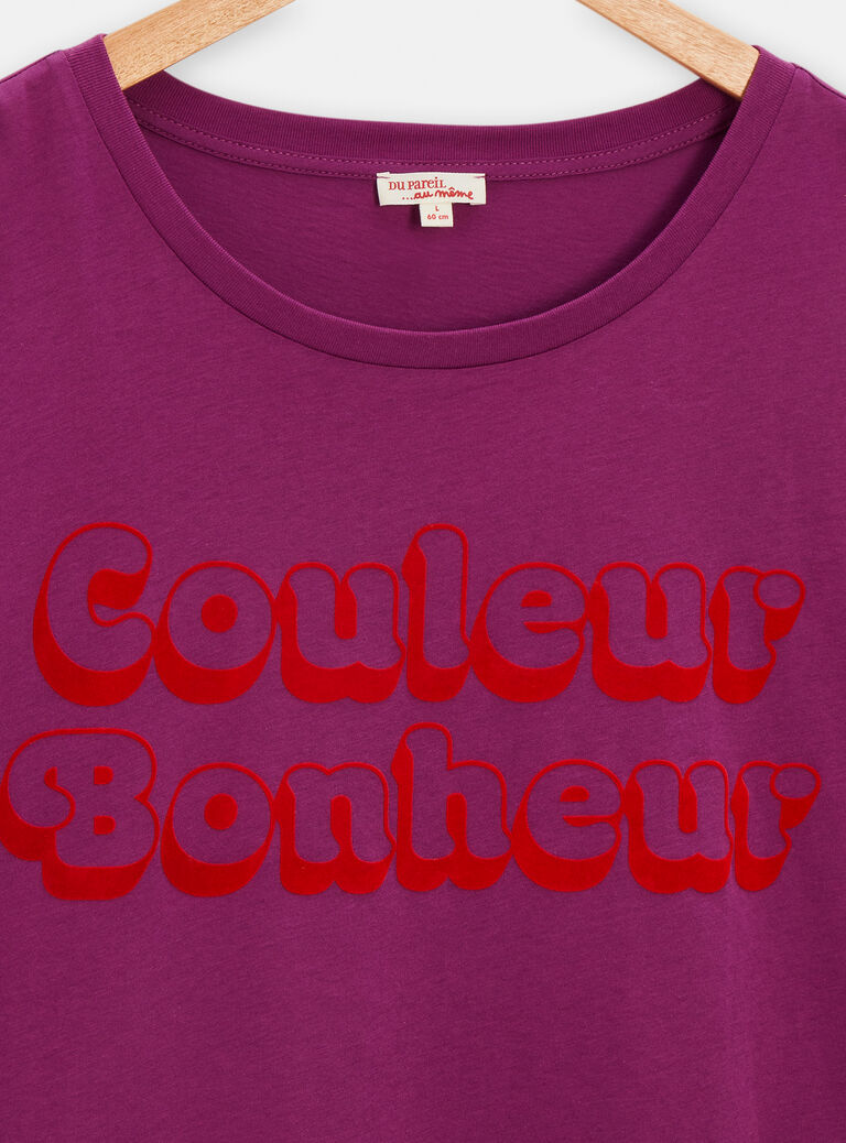 T-shirt oversize violet avec message pour femme