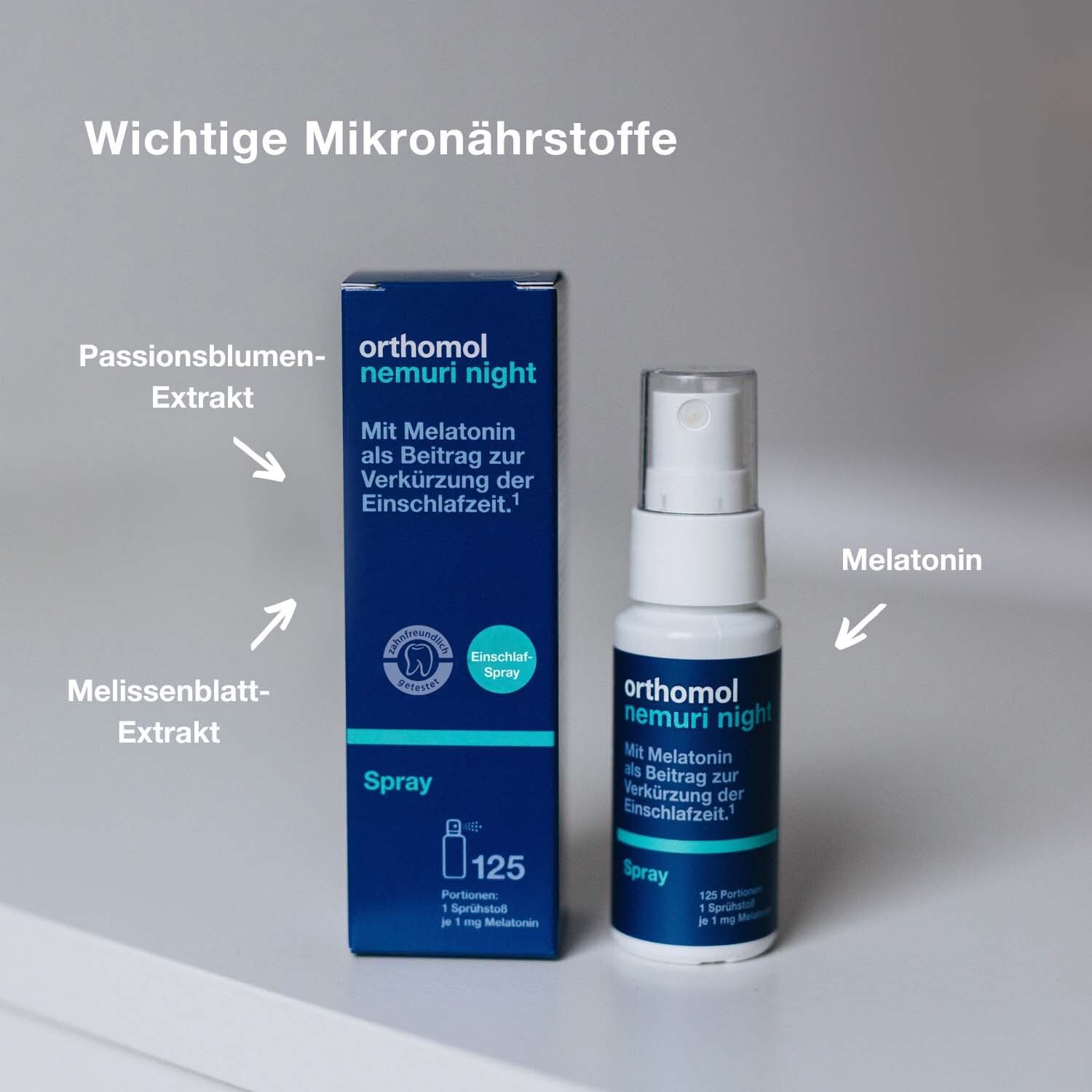 Orthomol Nemuri night - zur Verkürzung der Einschlafzeit - Einschlafspray mit Melatonin und Hopfen-Extrakt