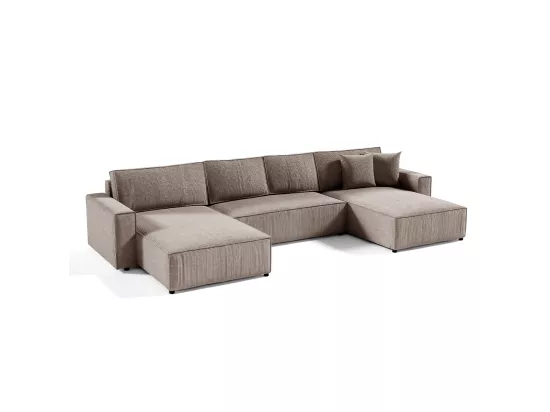 Canapé U 5 places convertible coffre Isaac velours côtelé Taupe