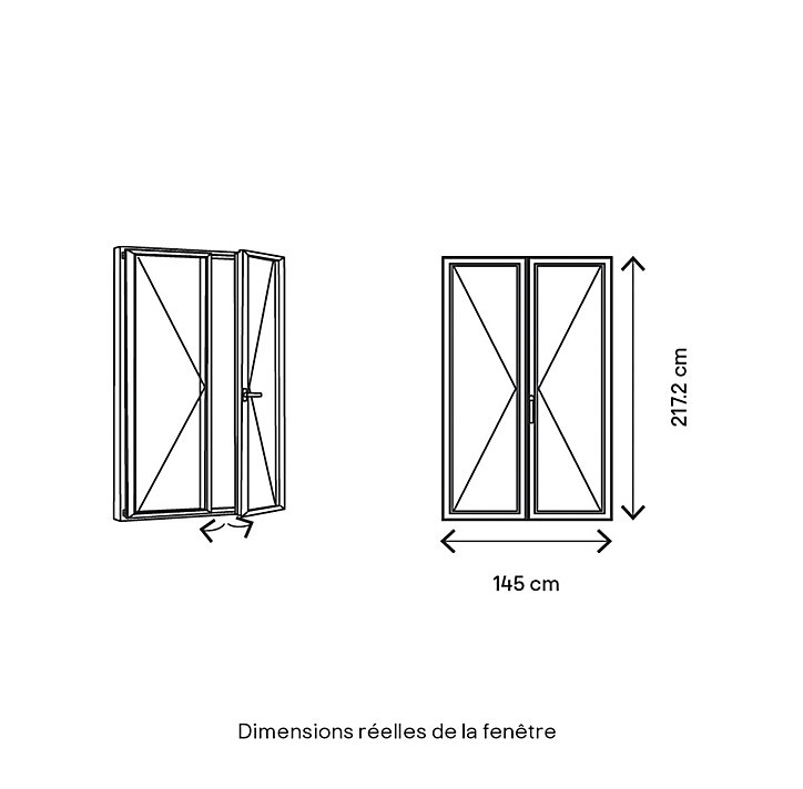 Porte fenêtre bois 2 vantaux GoodHome - l.140 x h.215 cm, tirant droit