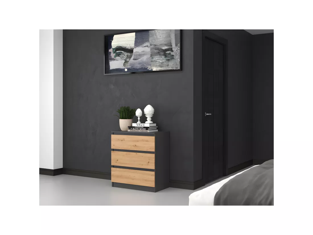 ASTER T3 - Commode de chambre 3 tiroirs - 77x70x40 - Meuble de rangement - Style Scandinave
